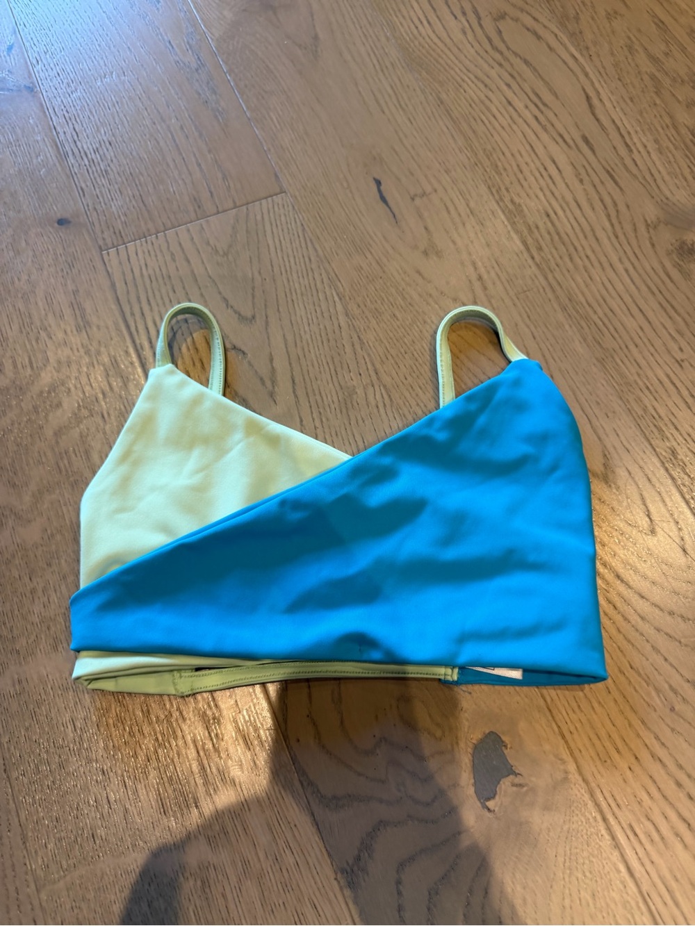 Two-Tone Mint Green and Blue women’s workout top
